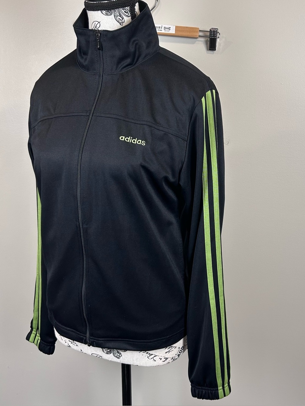 Adidas Black & Lime Green 3-Stripe Full Zip Track Jacket Women’s Size Small READ